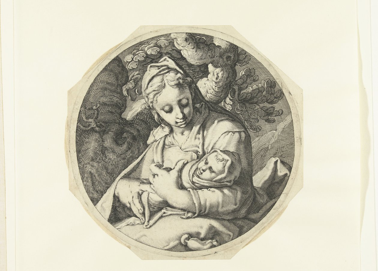 Maryja z Dzieciątkiem Jezus Maryja z Dzieciątkiem Jezus i Józef z narzędziami stolarskimi (tytuł serii) autorstwa Jacob de Gheyn (II) (workshop of)