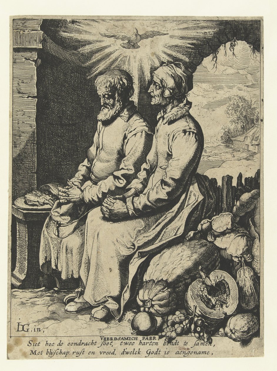 Stara para się modli Vreedsamich paer (tytuł na obiekcie) autorstwa Jacob de Gheyn (III)