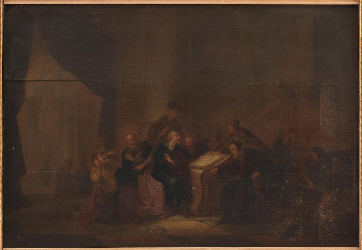 Judasz rzuca srebrniki w świątyni autorstwa Jacob de Wet d.Æ.