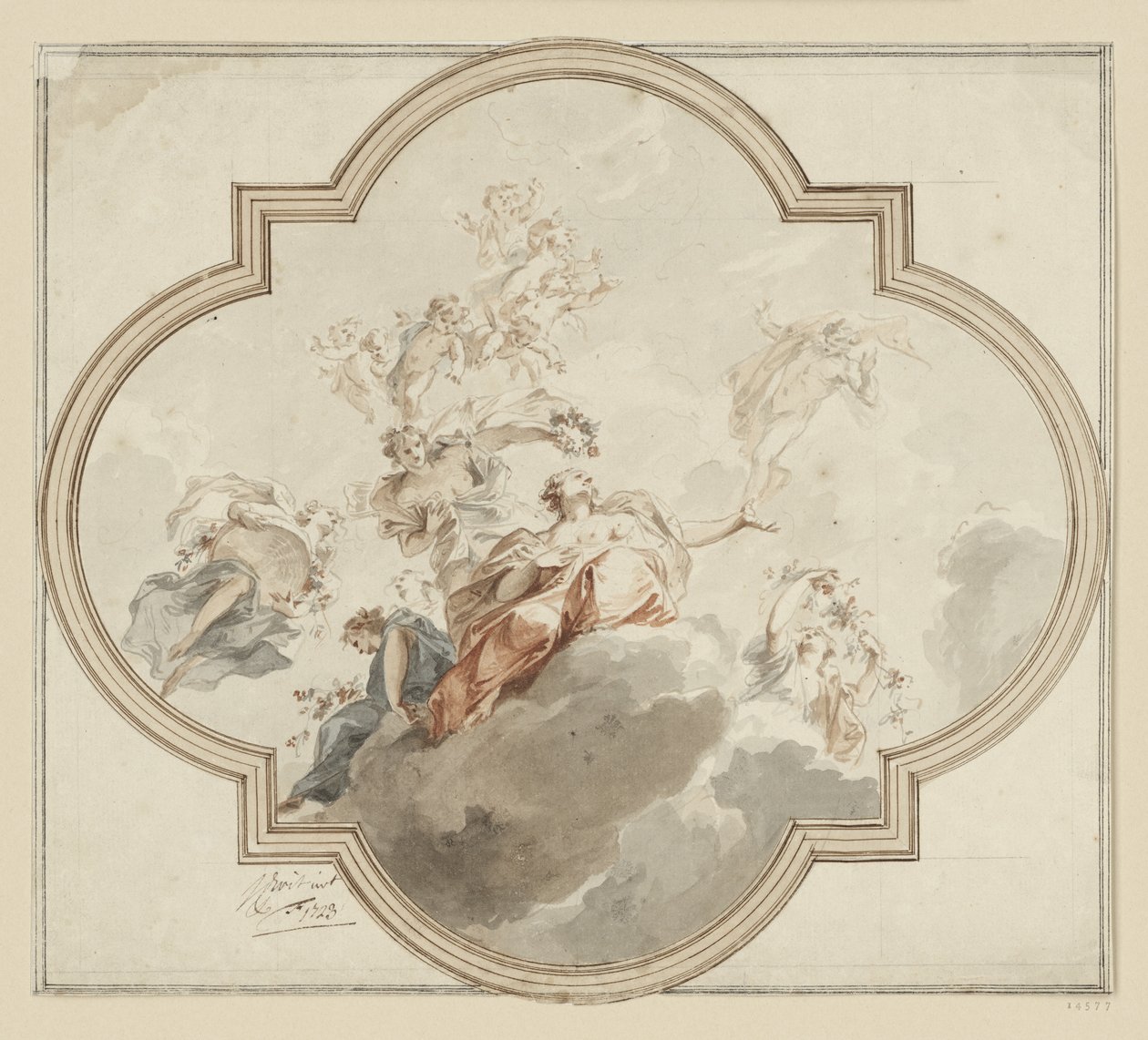 Projekt sufitu. Zephir i Flora autorstwa Jacob de Wit
