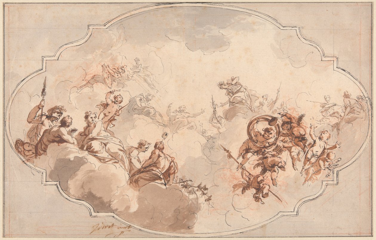 Projekt sufitu: Apoteoza Callisto lub Diany (recto) i Szkic postaci (verso) autorstwa Jacob de Wit