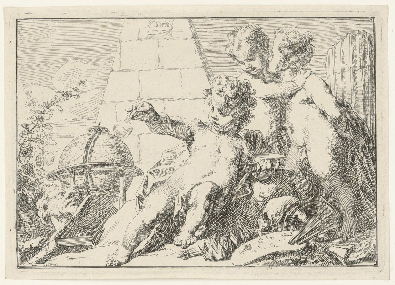Trzy geniusze przy piramidzie autorstwa Jacob de Wit