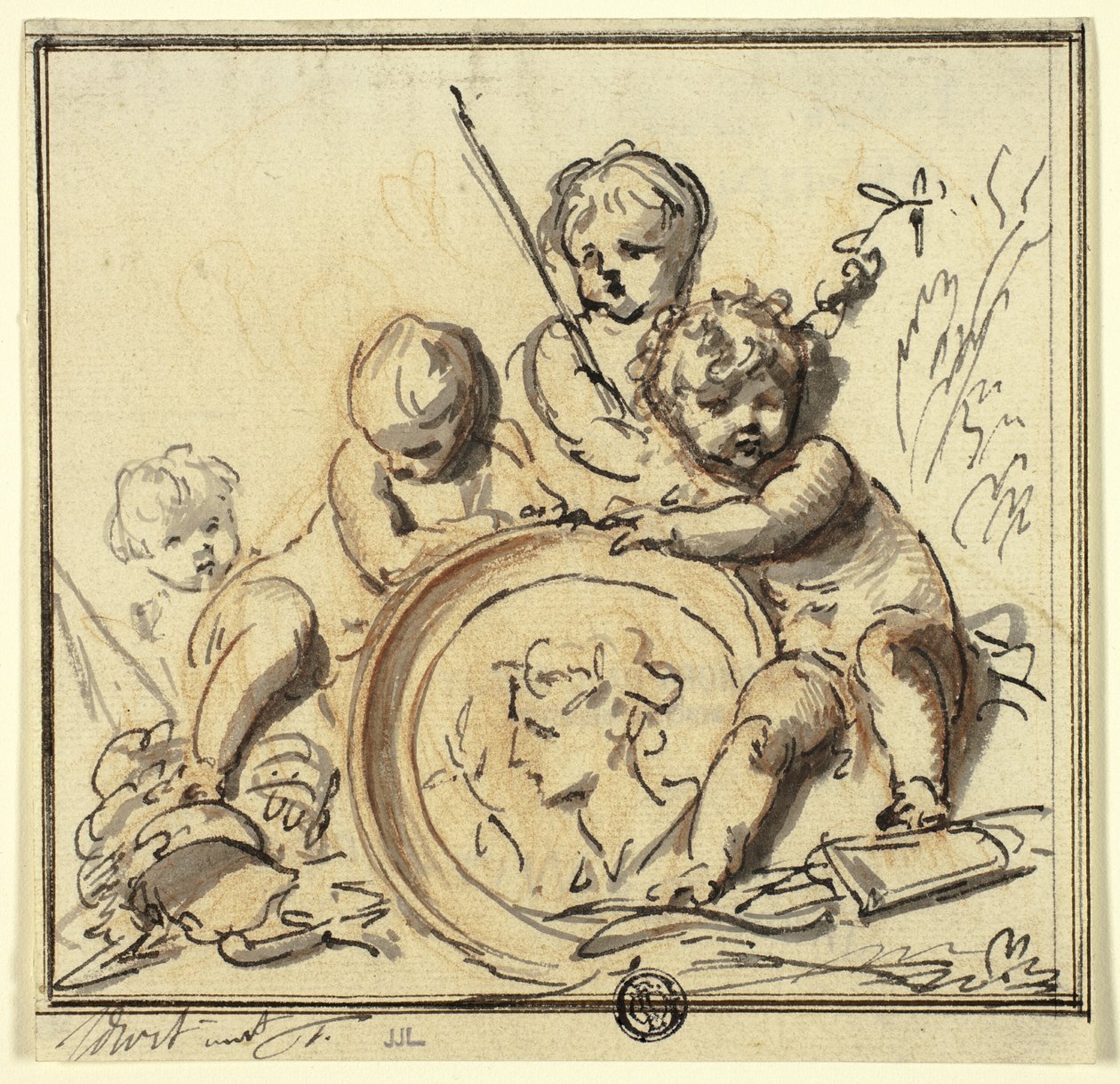 Putti z medalionem autorstwa Jacob de Wit
