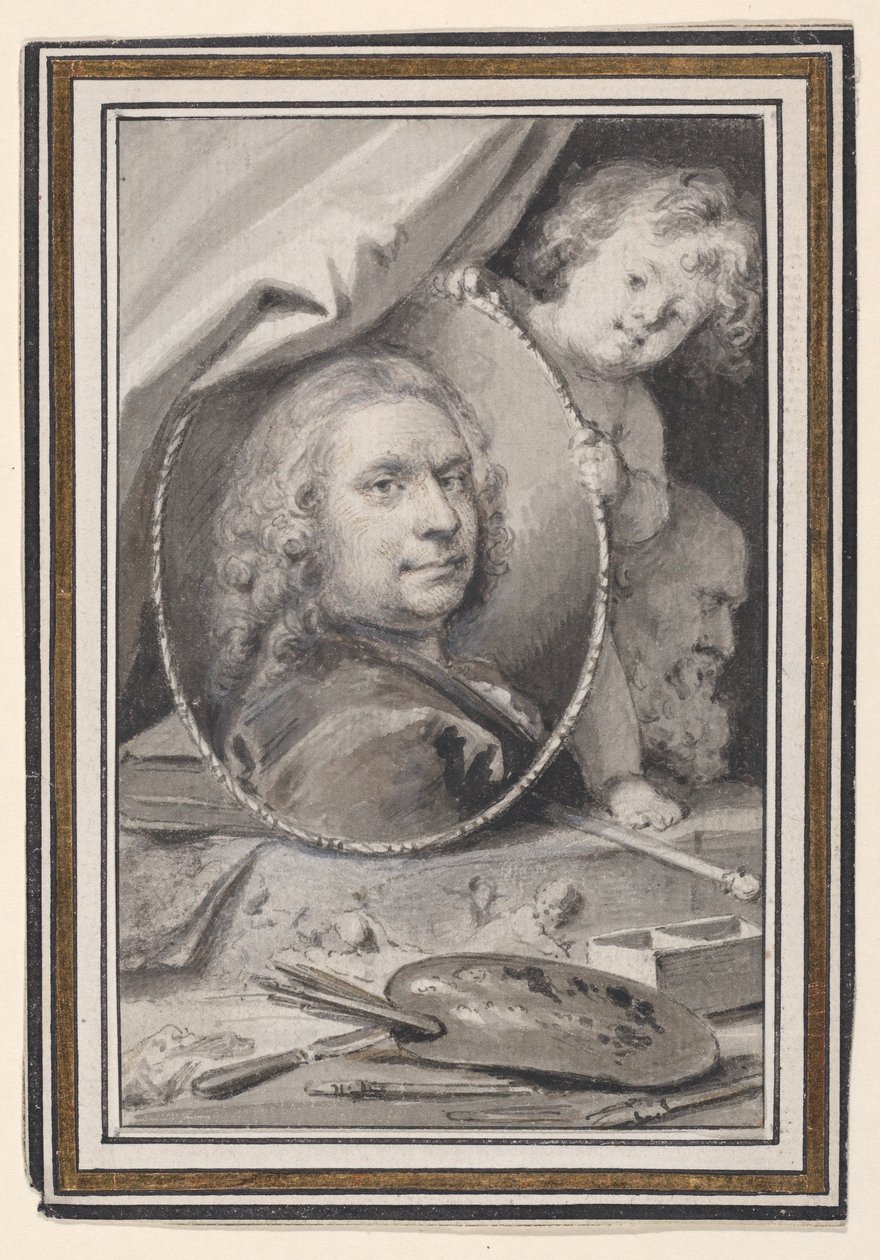 Autoportret w dekoracyjnej alegorycznej oprawie autorstwa Jacob de Wit