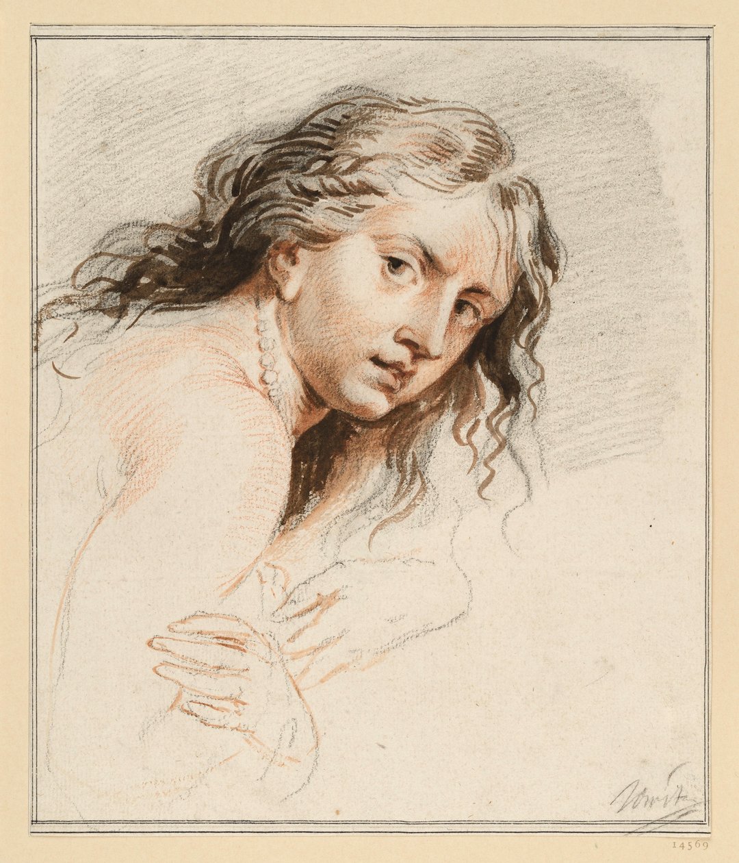 Fragment studium przedstawiający Susannę – głowa i dłonie autorstwa Jacob de Wit