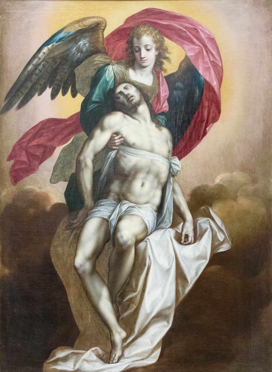 Martwy Chrystus podtrzymywany przez anioła autorstwa Jacob de the Elder Backer