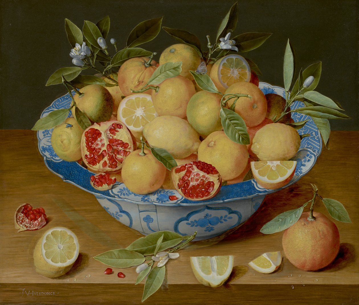 Martwa natura z cytrynami, pomarańczami i granatem, ok. 1620-40 (olej na panelu) autorstwa Jacob van Hulsdonck