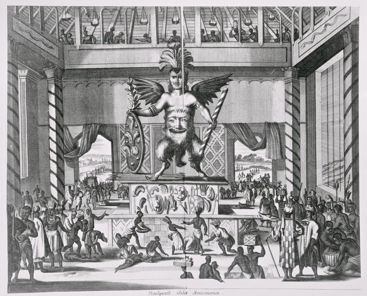 Meksykański bóg Huitzilopochtli, z „Montanus nowy i nieznany świat”, 1671 autorstwa Jacob van Meurs