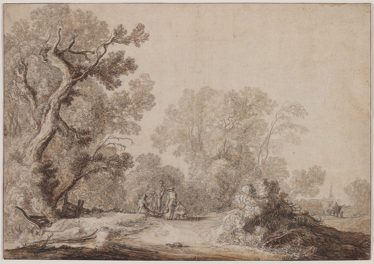 Chłopi na skraju lasu, ok. godz. 1630. autorstwa Jacob van Mosscher