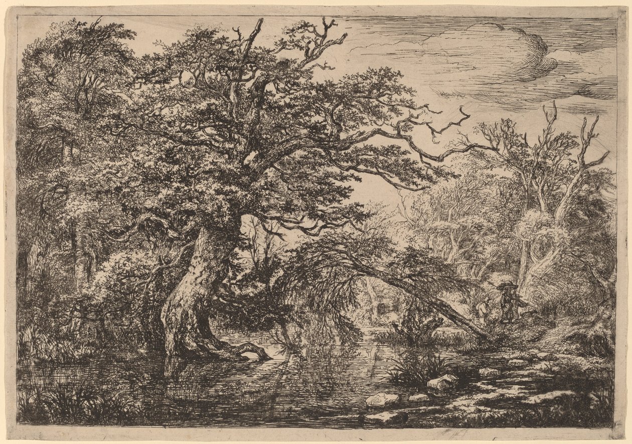Leśne bagno z podróżnikami na brzegu (Podróżnicy) autorstwa Jacob van Ruisdael