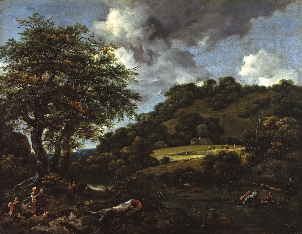 Pagórkowaty krajobraz z wysokimi dębami autorstwa Jacob van Ruisdael