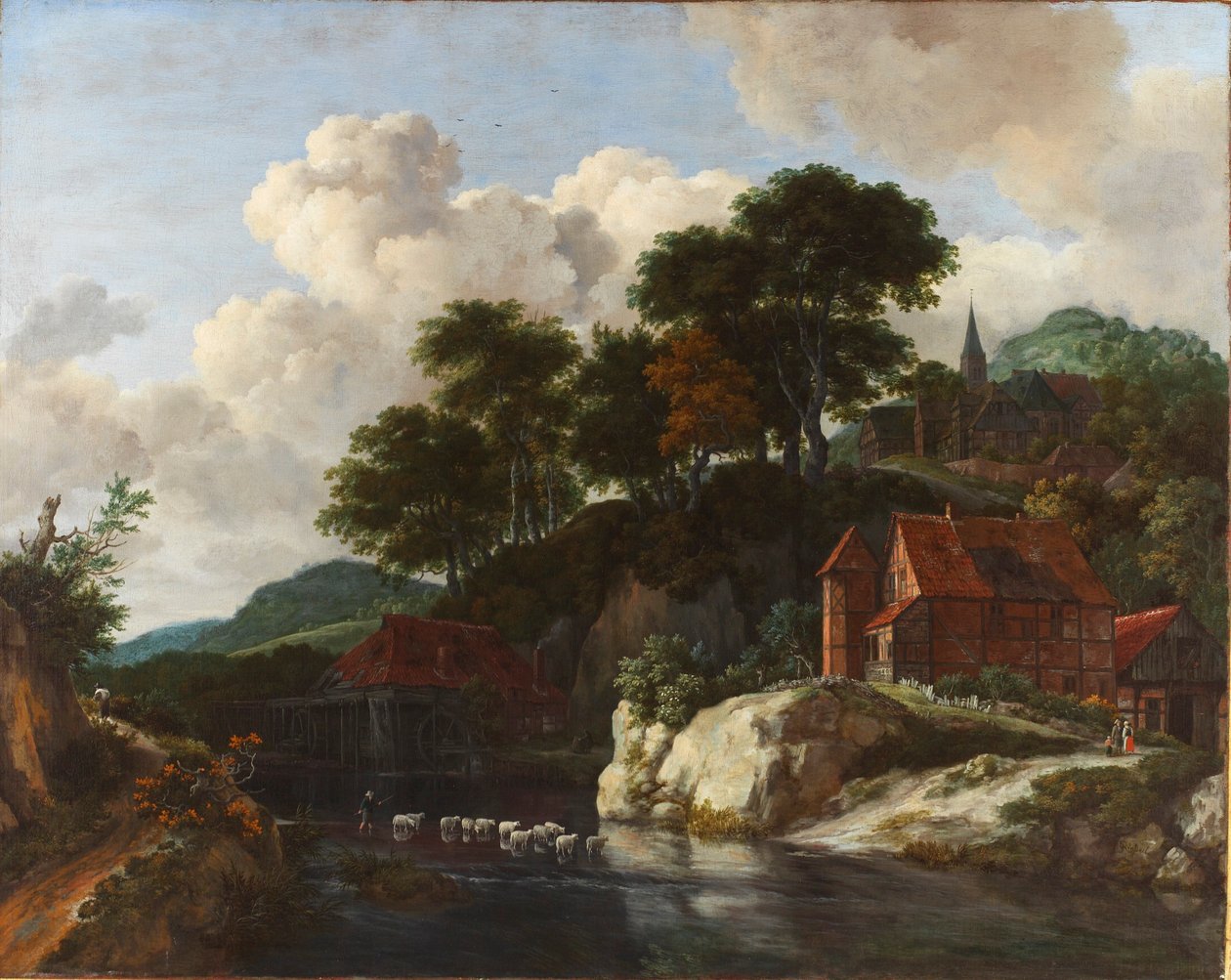 Pagórkowaty krajobraz z młynem wodnym autorstwa Jacob van Ruisdael