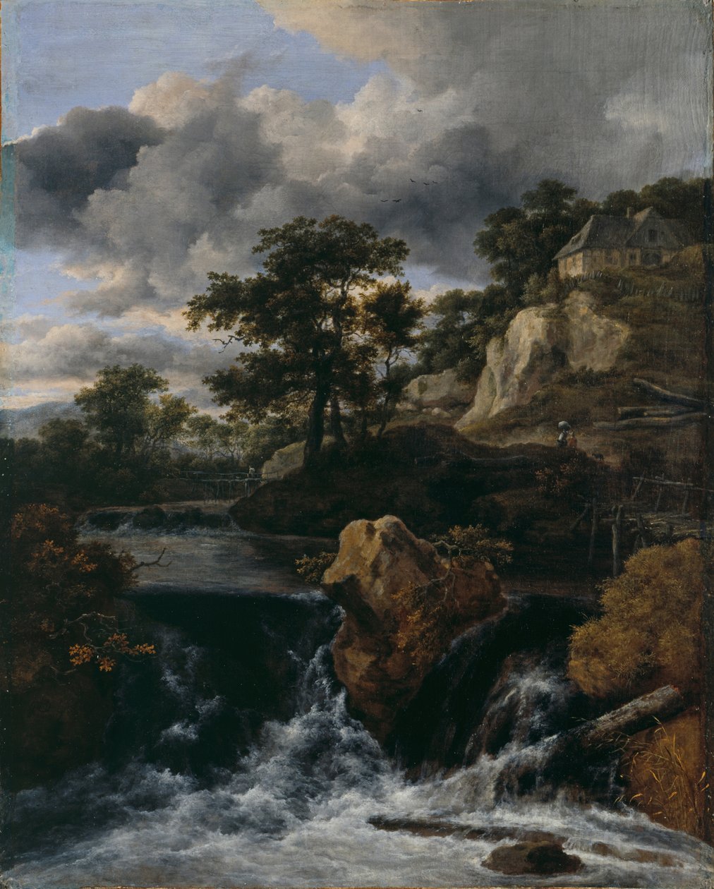 Pagórkowaty krajobraz z wodospadem autorstwa Jacob van Ruisdael