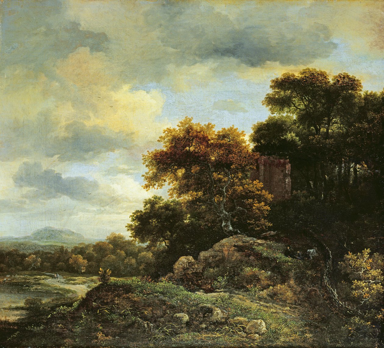 Krajobraz z zalesionym pagórkiem autorstwa Jacob van Ruisdael