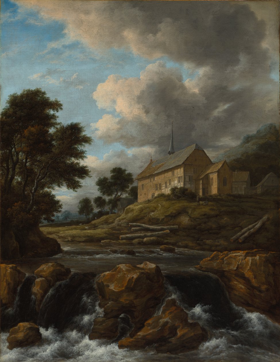 Krajobraz z kościołem przez potok autorstwa Jacob van Ruisdael