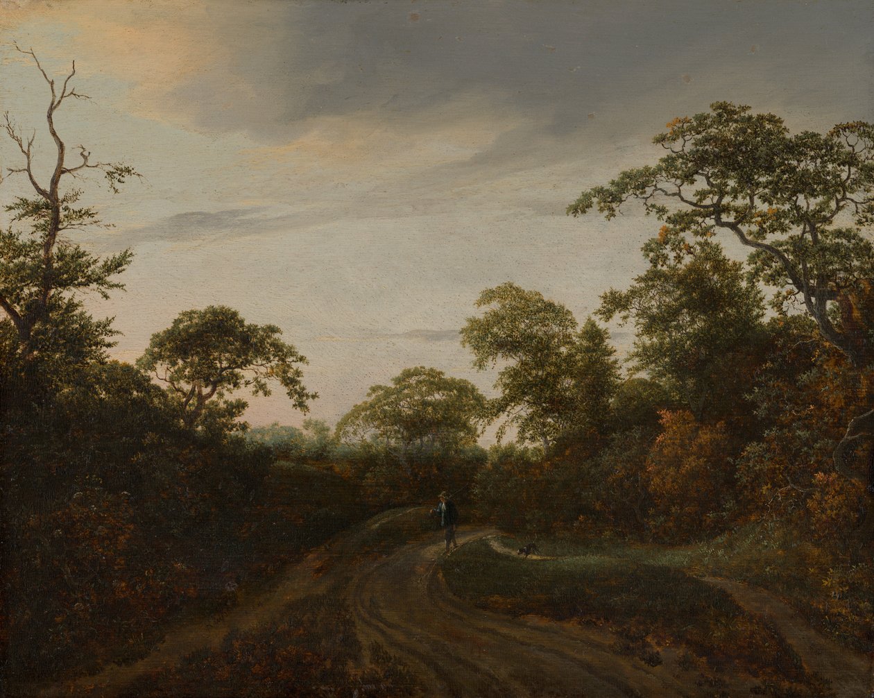 Droga przez zalesiony krajobraz o zmierzchu autorstwa Jacob van Ruisdael