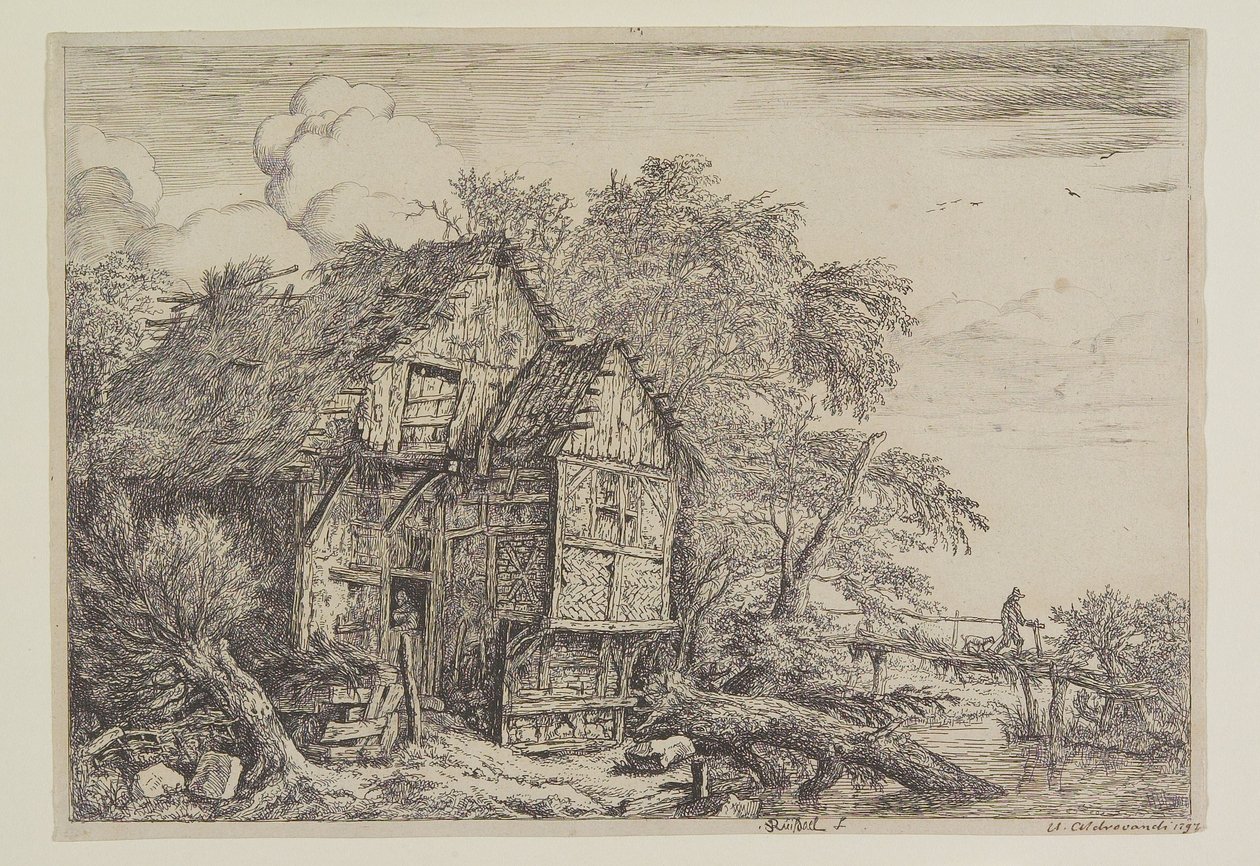 Chatka i kładka dla pieszych autorstwa Jacob van Ruisdael