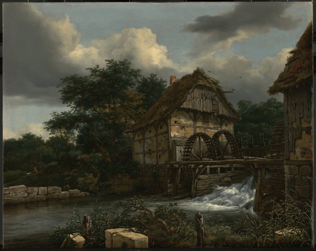 Dwa młyny wodne i otwarta śluza autorstwa Jacob van Ruisdael