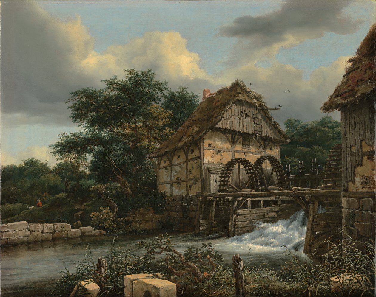 Dwa młyny wodne i otwarta śluza autorstwa Jacob van Ruisdael