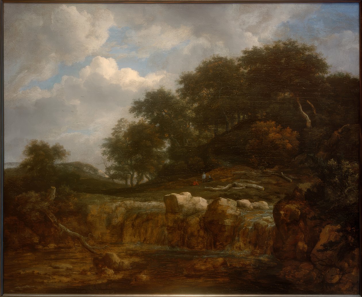 Wodospad w pagórkowatym leśnym krajobrazie autorstwa Jacob van Ruisdael