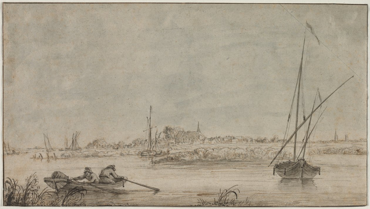 Widok Dordrechtu z rzeki, 1775-1815. autorstwa Jacob van Strij