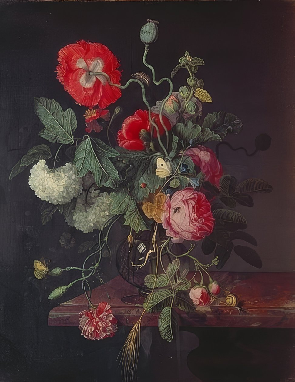 Kwiaty w szklanym wazonie. 1667 autorstwa Jacob van Walscapelle