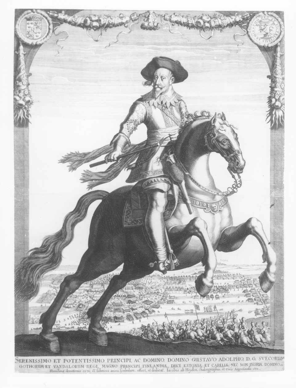Gustaw Adolf II, król Szwecji, na koniu, 1632 autorstwa Jacob van der Heyden