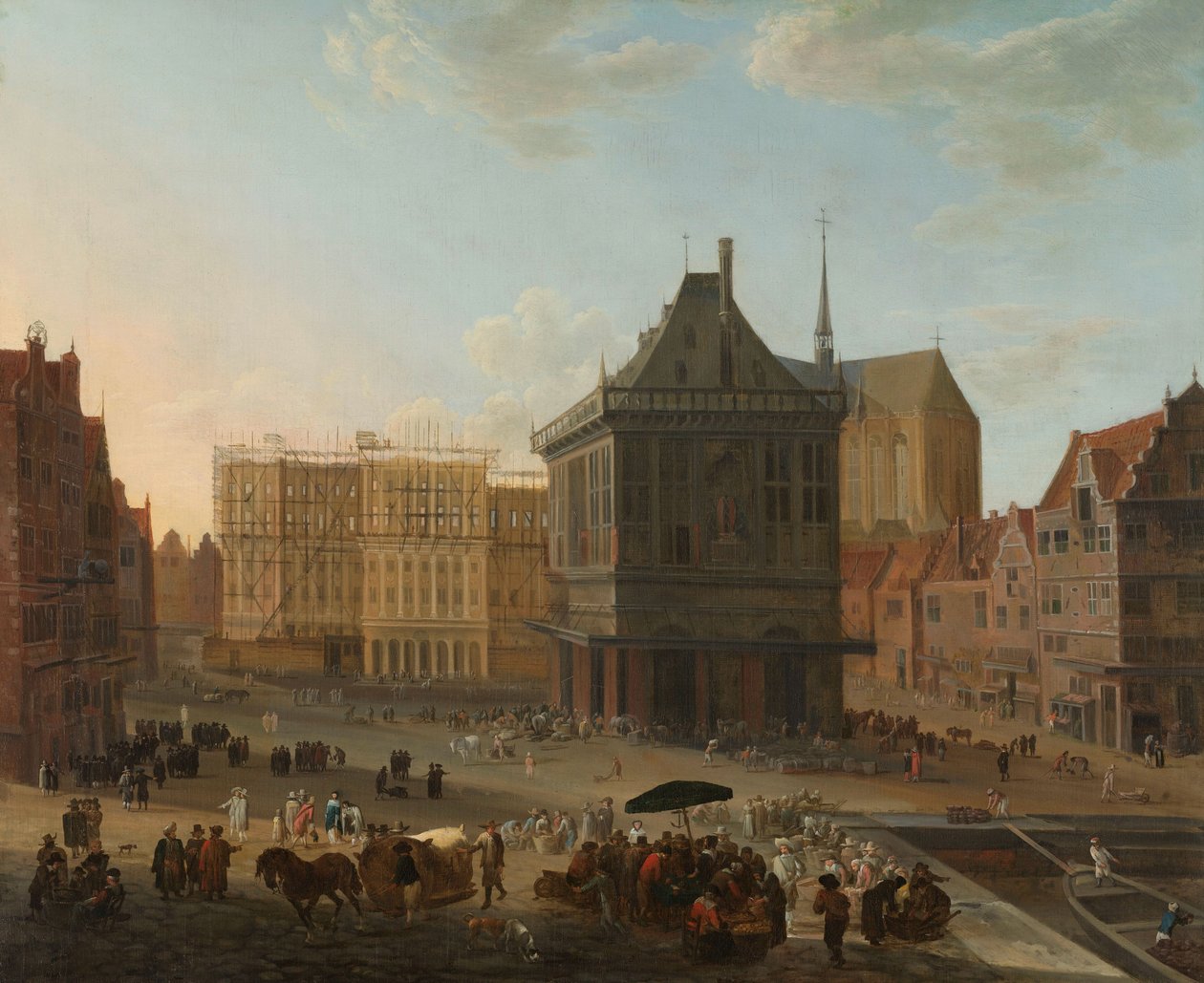 Tama w Amsterdamie z nowym ratuszem w budowie autorstwa Jacob van der Ulft