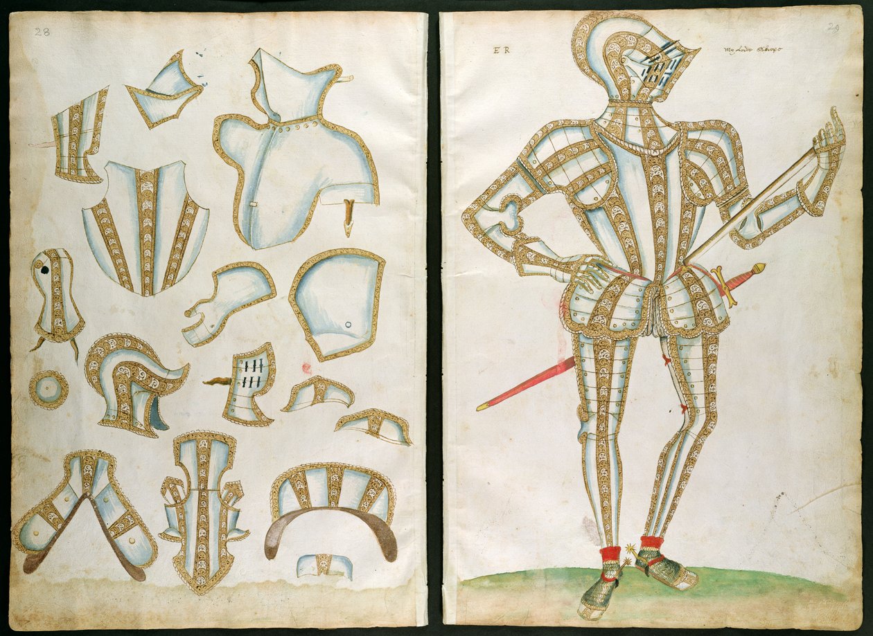 Zbroja dla mojej Lorde Skrope, z „Album elżbietańskiego płatnerza”, 1589 autorstwa Jacobe Halder