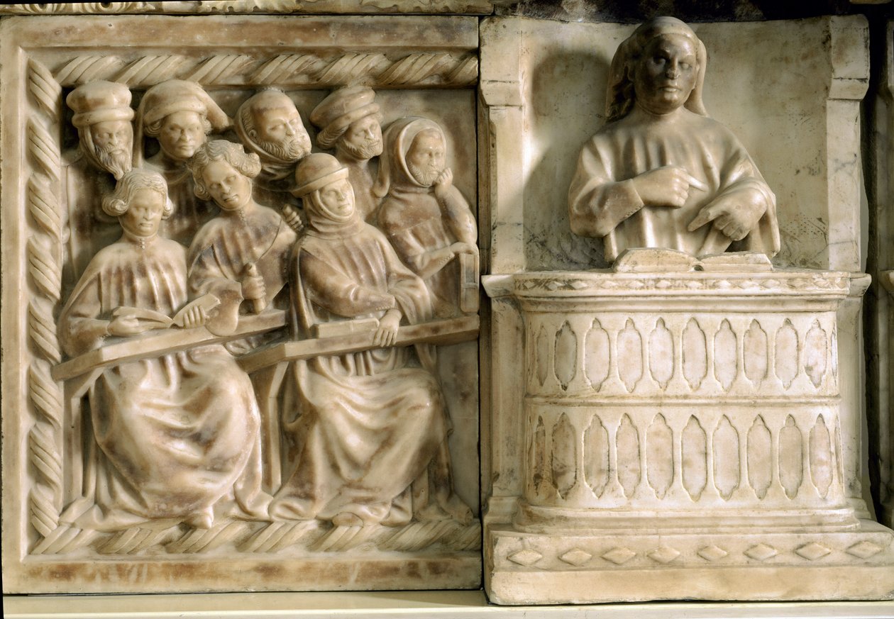 Pomnik nagrobny Carlo, Roberto i Riccardo da Saliceto: uczniowie uczęszczający na kurs (rzeźba, ok. 1403) autorstwa Jacobello and Pier Paolo dalle Masegne