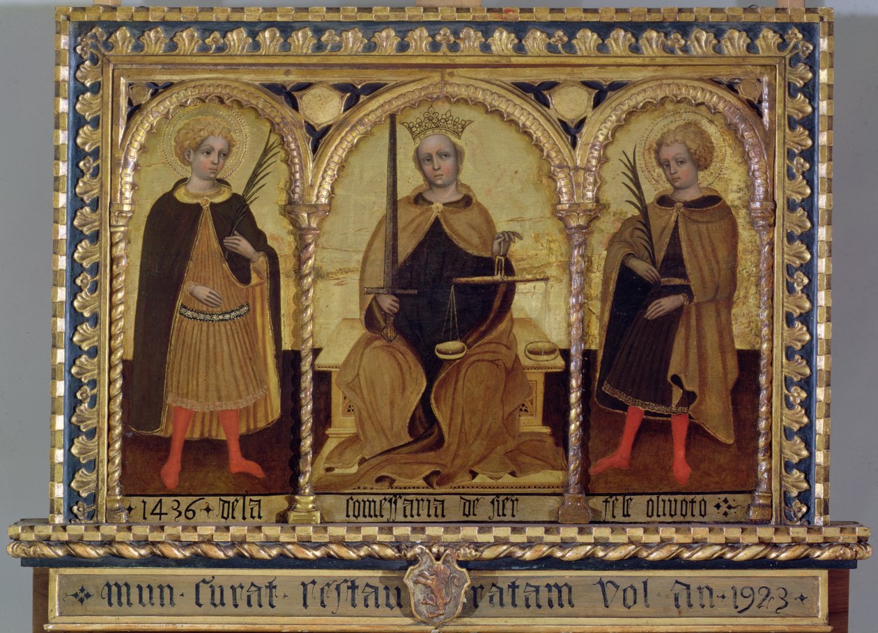 Sprawiedliwość między św. Feliksem a św. Fortunato autorstwa Jacobello del (attr. to) Fiore