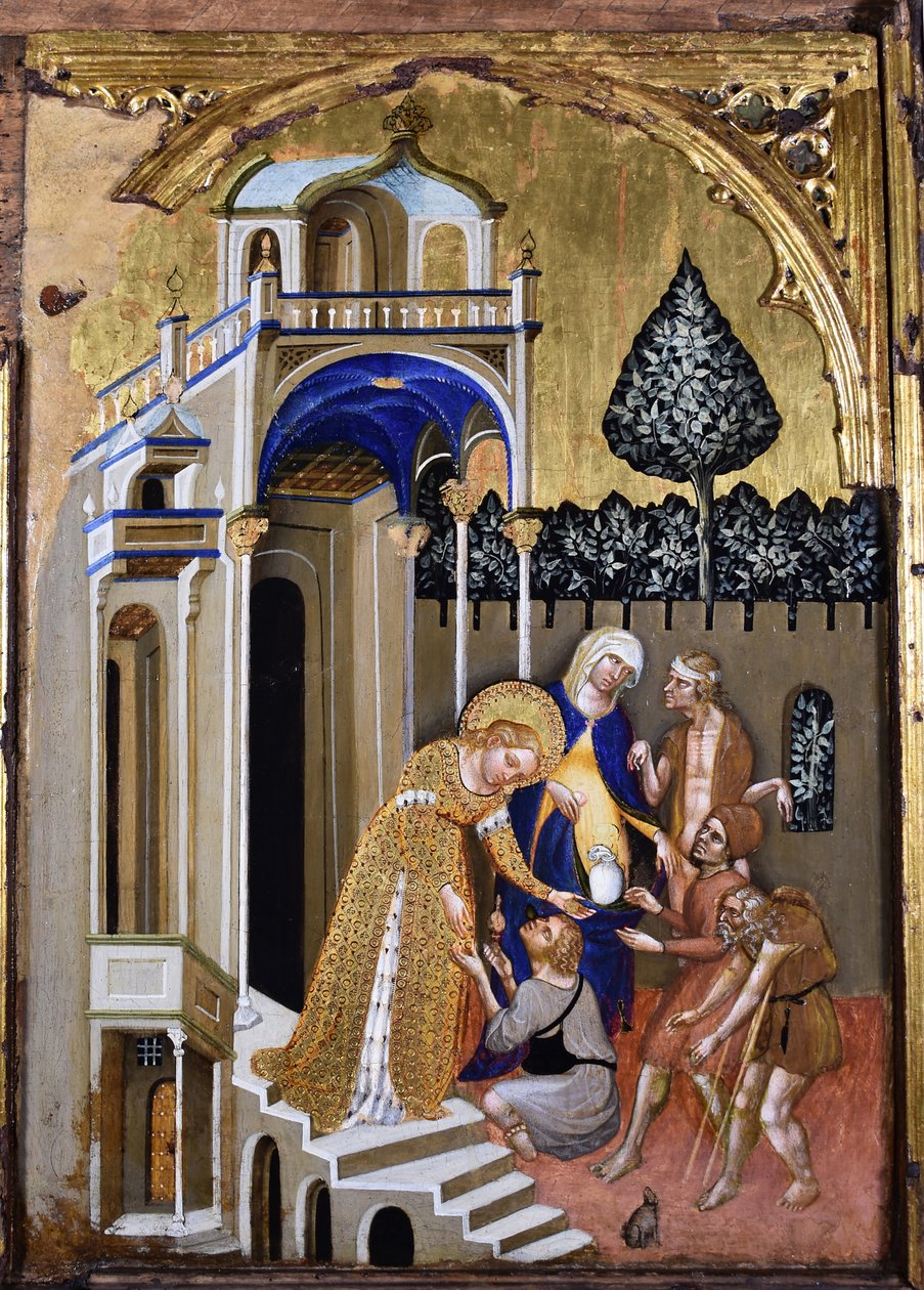Łucja daje jałmużnę, ok. 1410. autorstwa Jacobello del Fiore.