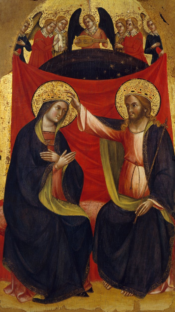 Koronacja Matki Boskiej, fragment środkowego panelu Tryptyku z Koronacją Matki Boskiej i Świętych przez Jacobello z Bonomo (aktywny 1375-1385), panel autorstwa Jacobello di Bonomo