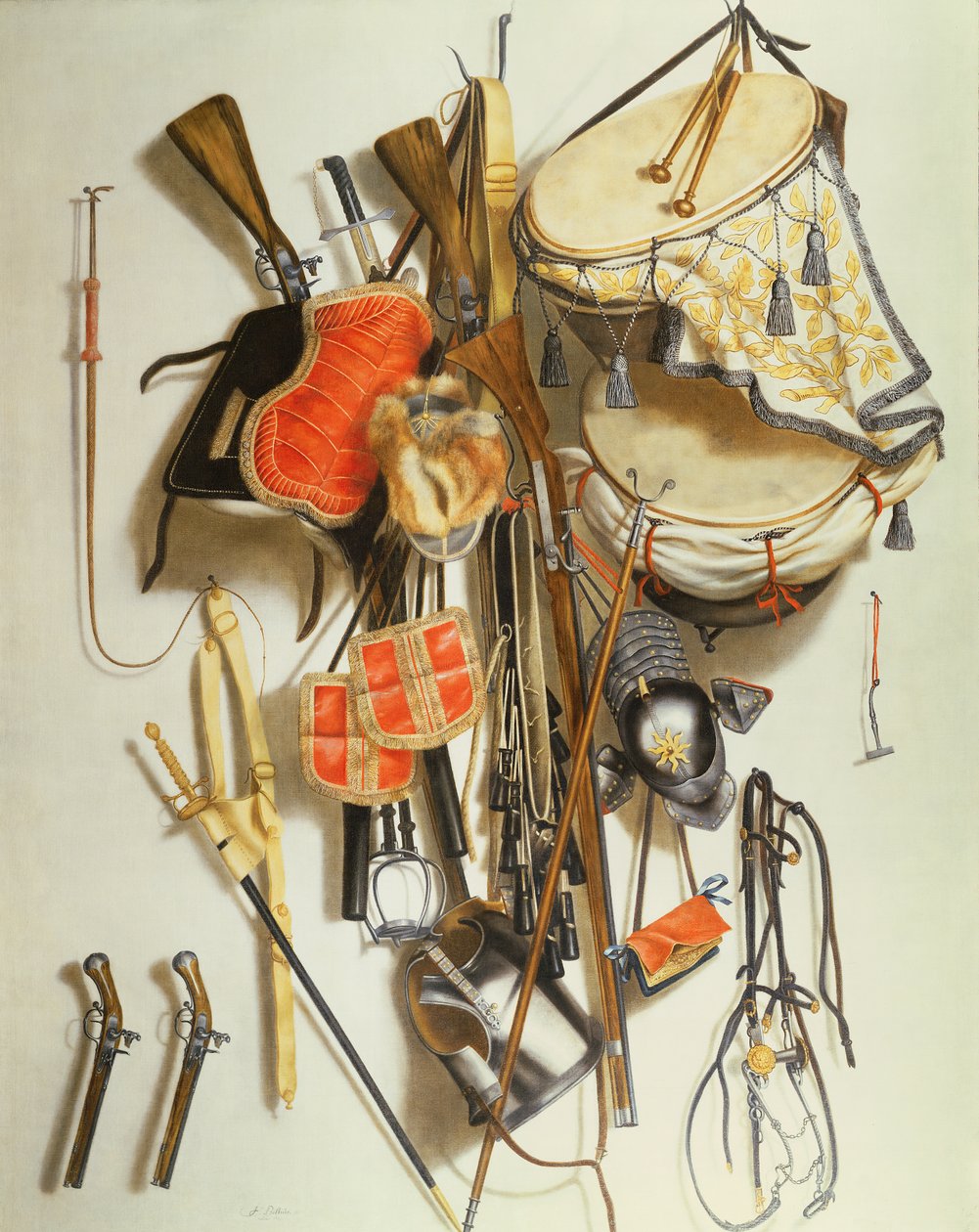 Trompe L`Oeil sprzętu wojskowego (olej) autorstwa Jacobus Biltius