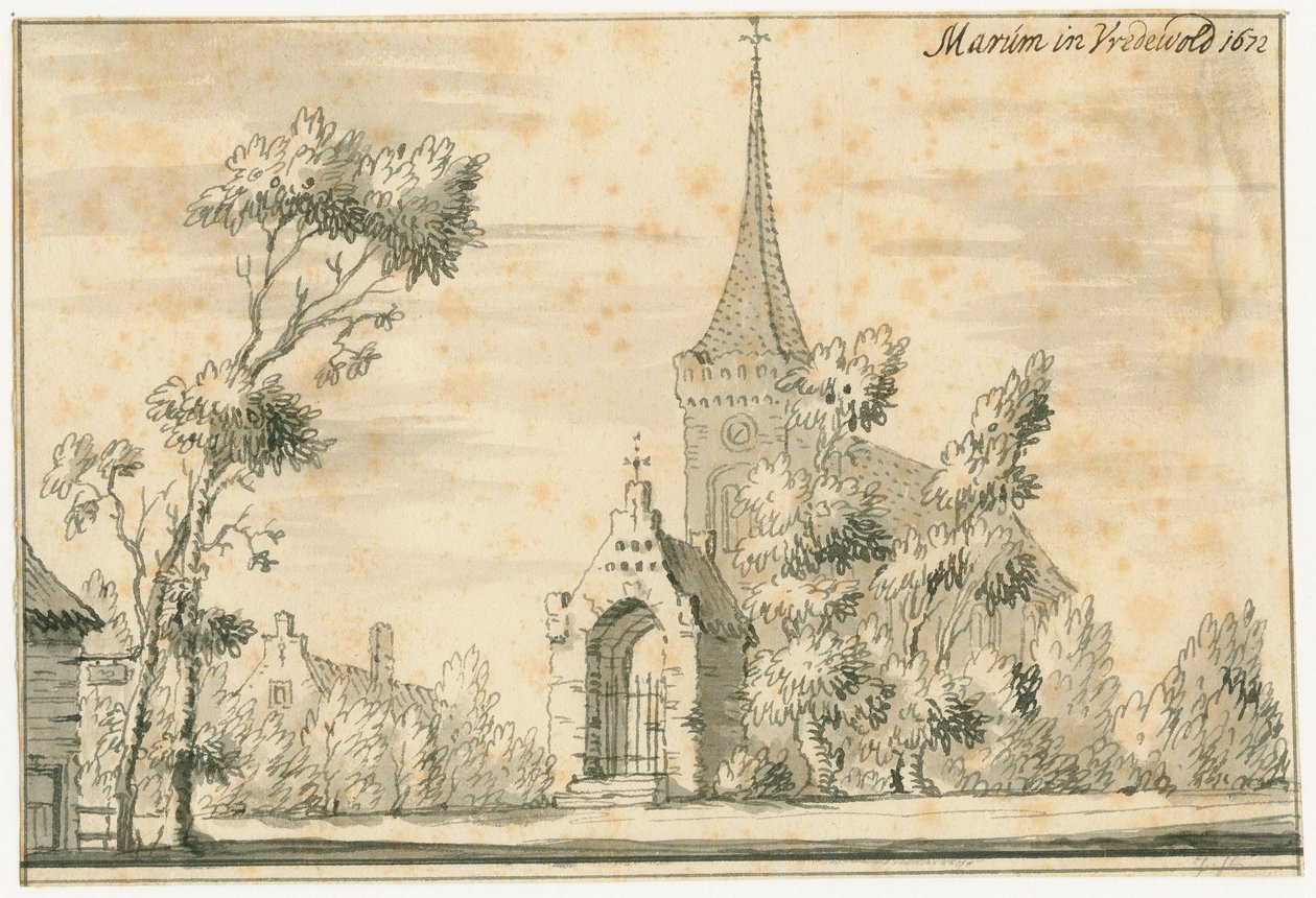 Kościół Maruma we Vredewold w 1672 r. autorstwa Jacobus Stellingwerff
