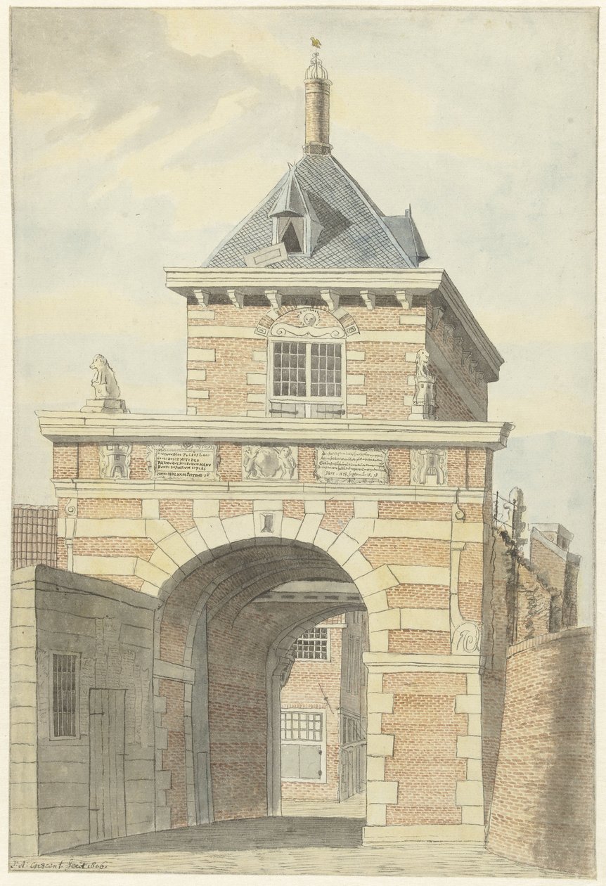 Widok starego Vriesche Poort w Alkmaar autorstwa Jacobus Andreas Crescent