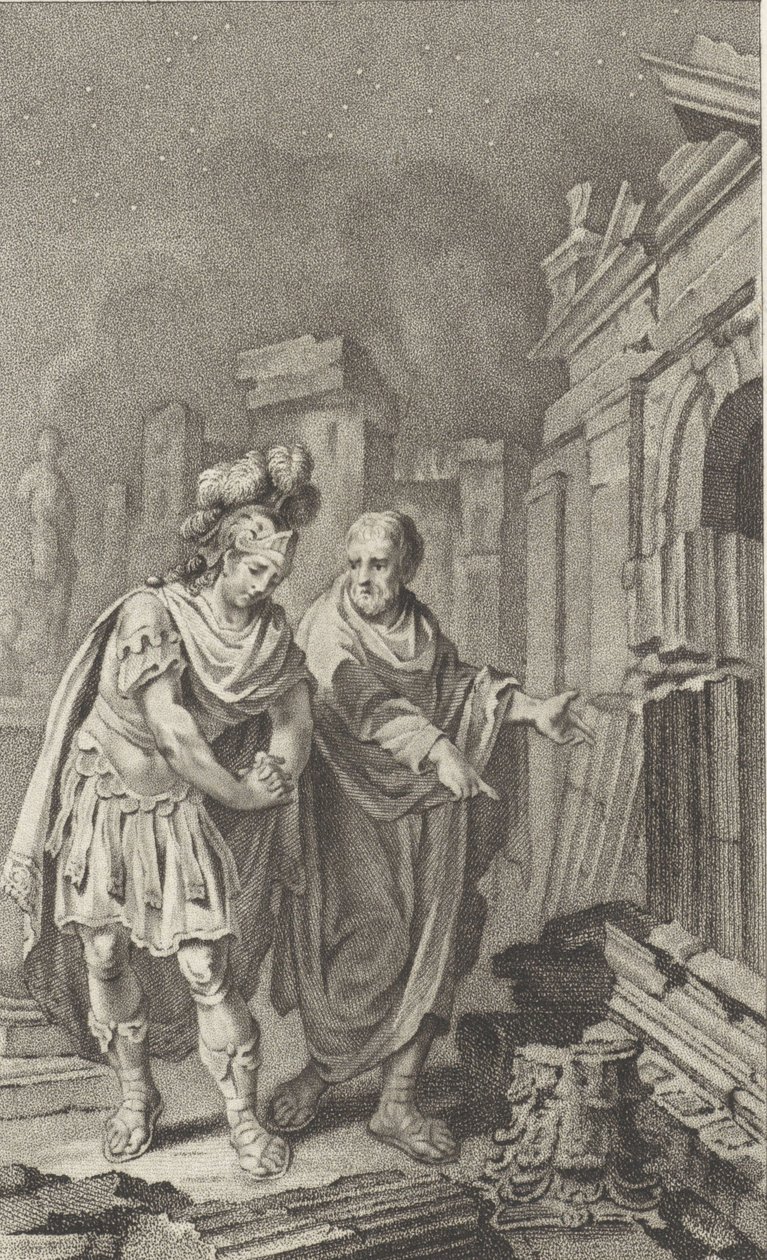 Scypion Emilianus przed ruinami Kartaginy w towarzystwie Polibiusza, 1797 r. autorstwa Jacobus Buys