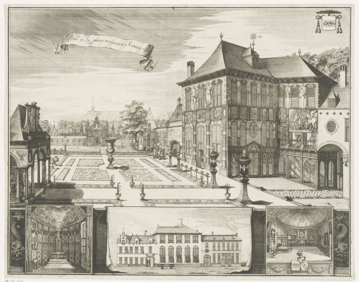 Widok na dom Rubensa w Antwerpii Widok na dom Hilwerue w Antwerpii Party de la maison Hilwerue Aanvers 1692 (tytuł na obiekcie) autorstwa Jacobus Harrewijn