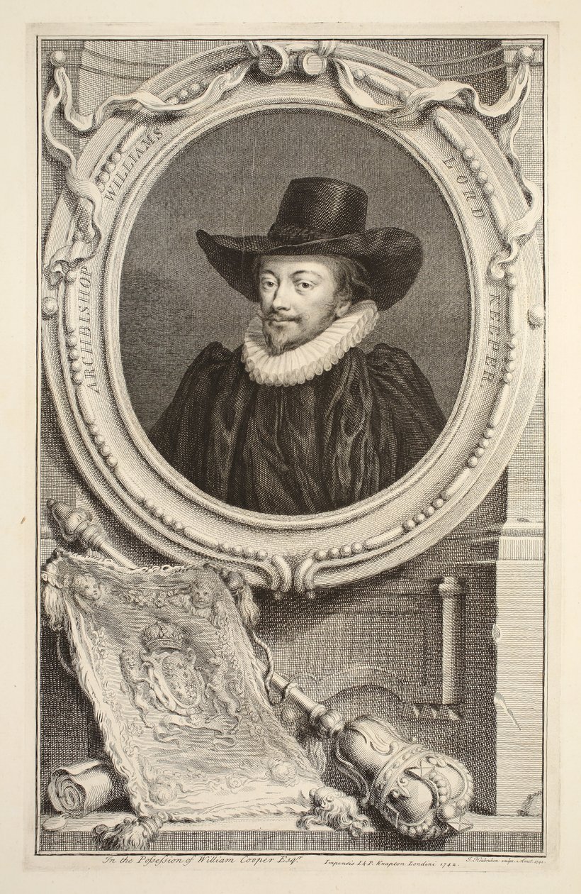 Portret arcybiskupa Williamsa, Lorda Strażnika Pieczęci, ilustracja z „Heads of Illustrious Persons of Great Britain”, wyd. autor: Knapton, Londyn 1742 autorstwa Jacobus Houbraken