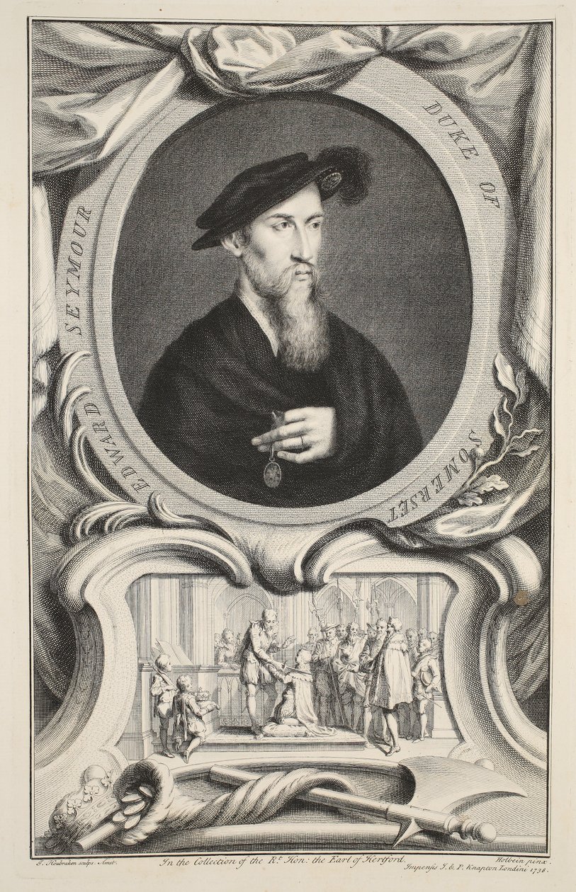 Portret Edwarda Seymoura, księcia Somerset, ilustracja z książki "Heads of Illustrious Persons of Great Britain", wydanej przez Knapton, Londyn 1742. autorstwa Jacobus Houbraken