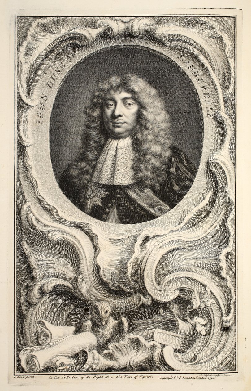 Portret Jana, księcia Lauderdale, ilustracja z „Heads of Illustrious Persons of Great Britain”, wyd. autor: Knapton, Londyn 1742 autorstwa Jacobus Houbraken