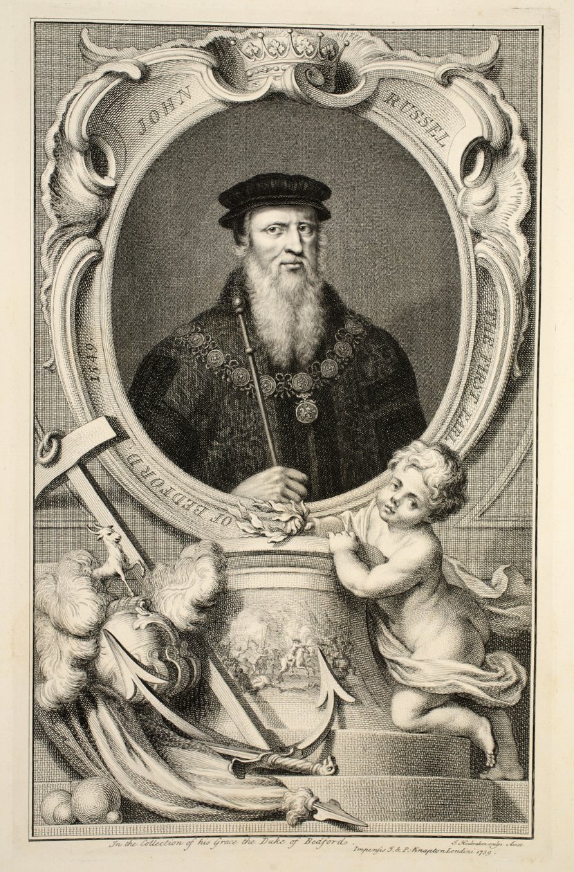 Portret Johna Russella, ilustracja z "Heads of Illustrious Persons of Great Britain", wyd. Knapton, Londyn 1742 autorstwa Jacobus Houbraken