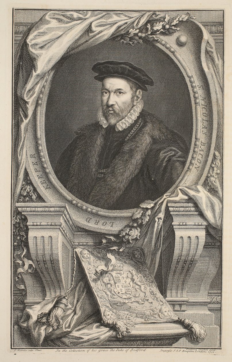 Portret Nicholasa Bacona, ilustracja z „Heads of Illustrious Persons of Great Britain”, wyd. autor: Knapton, Londyn 1742 autorstwa Jacobus Houbraken