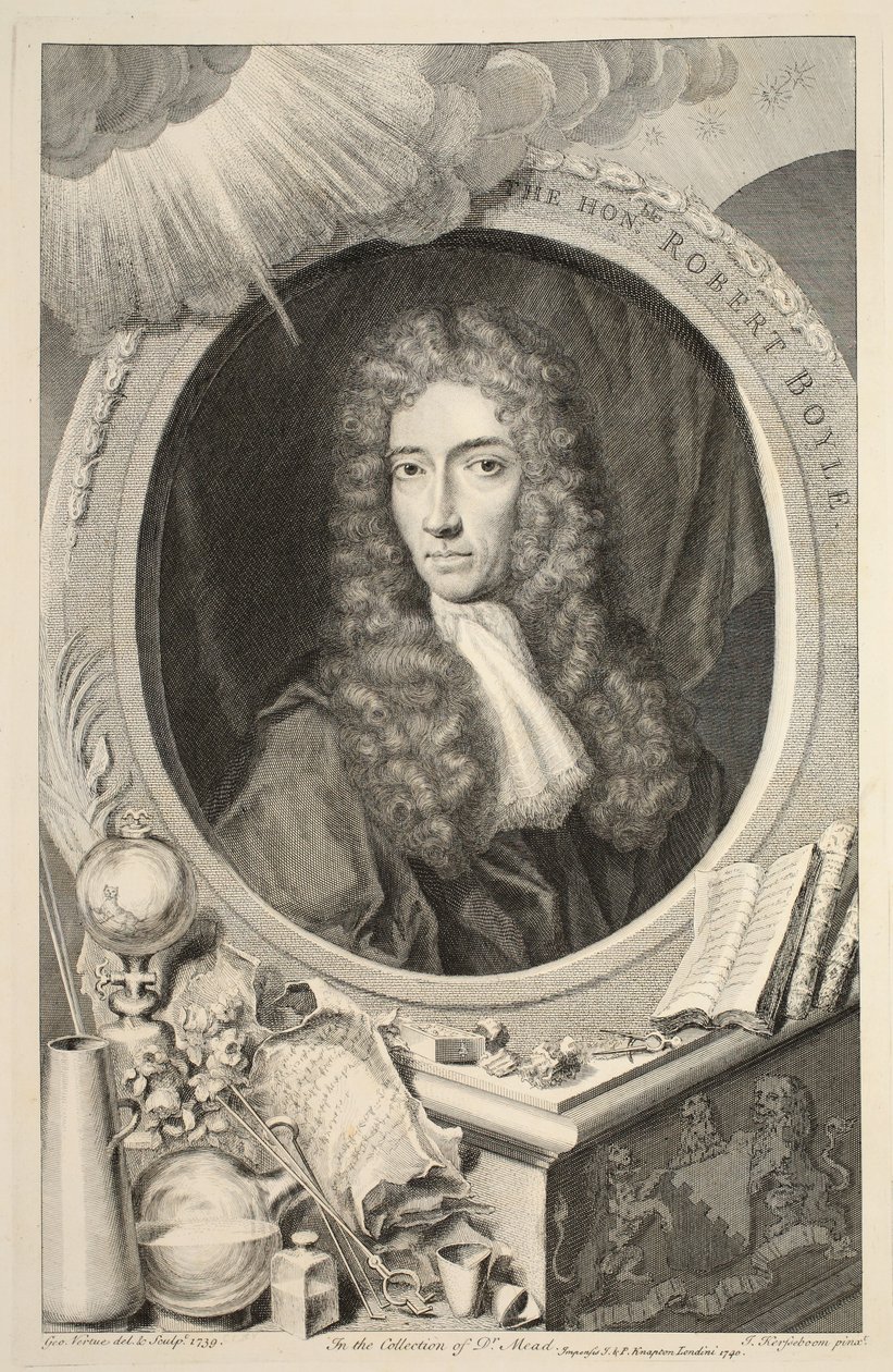 Portret Hon. Robert Boyle, ilustracja z „Heads of Illustrious Persons of Great Britain”, wyd. autor: Knapton, Londyn 1742 autorstwa Jacobus Houbraken