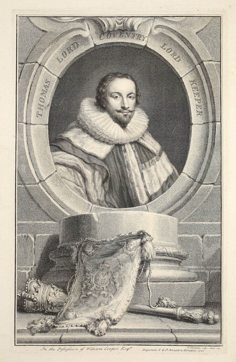 Portret Thomasa, lorda Coventry, ilustracja z „Heads of Illustrious Persons of Great Britain”, wyd. autor: Knapton, Londyn 1742 autorstwa Jacobus Houbraken