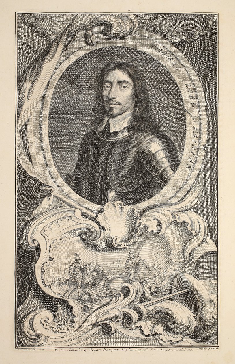 Portret Thomasa, Lorda Fairfaxa, ilustracja z „Heads of Illustrious Persons of Great Britain”, wyd. autor: Knapton, Londyn 1742 autorstwa Jacobus Houbraken
