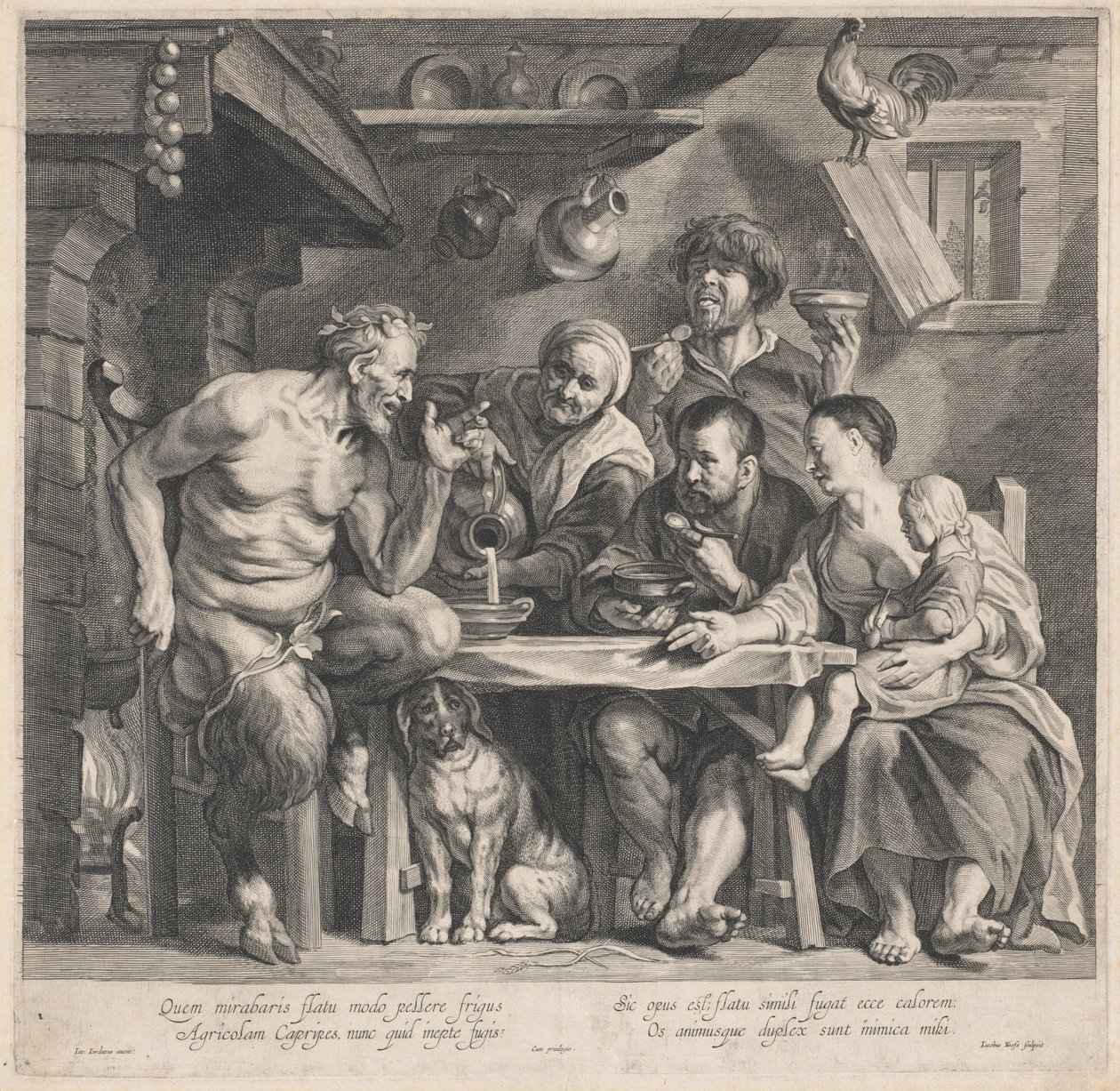 Satyr odwiedza rodzinę chłopską autorstwa Jacobus Neeffs, after Jacob Jordaens