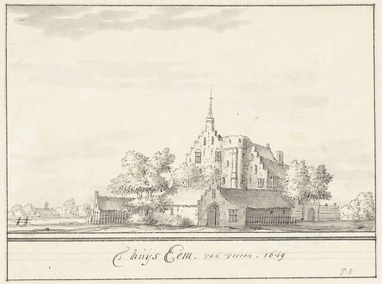 Dom Eem Dom Eem od frontu. 1649 (tytuł na obiekcie) autorstwa Jacobus Stellingwerff