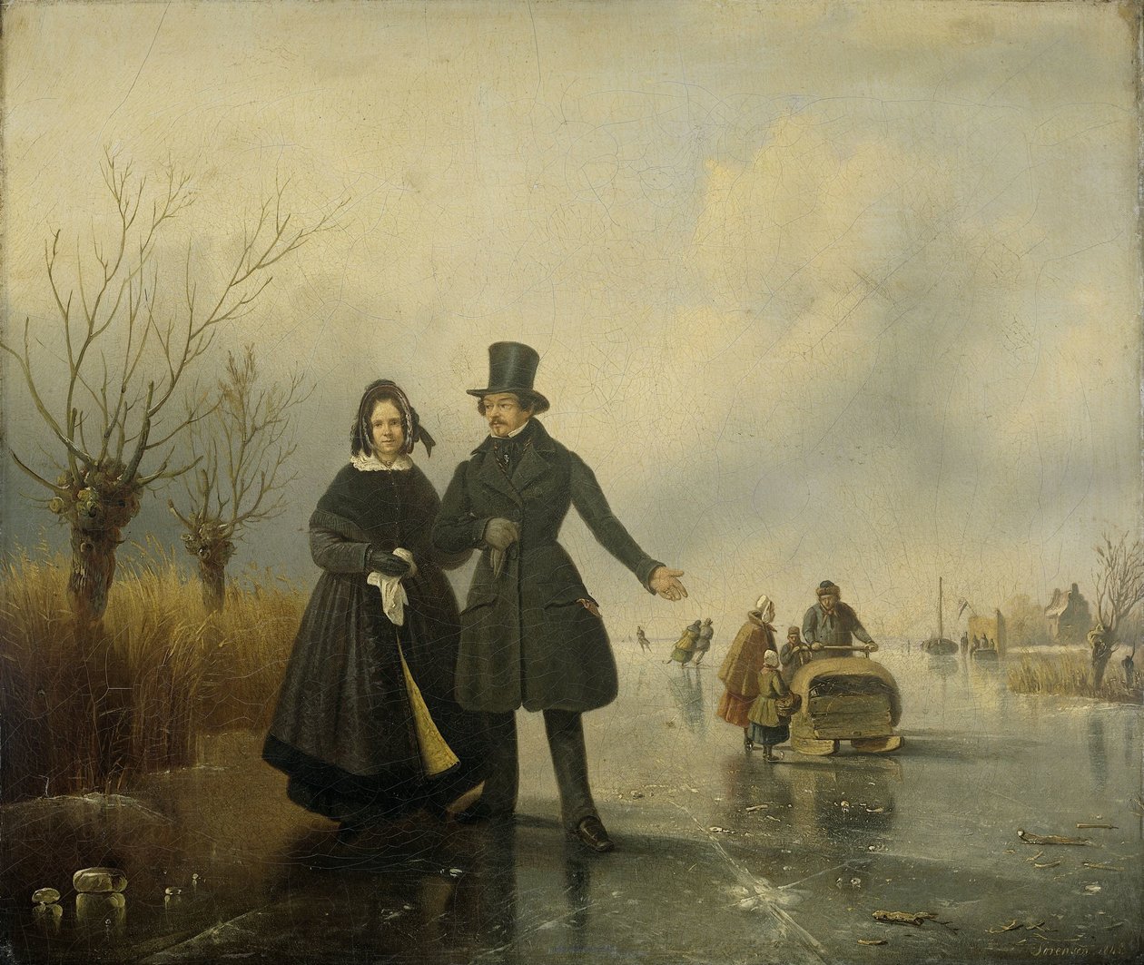 Portret państwa Thijssen na lodzie autorstwa Jacobus Sörensen