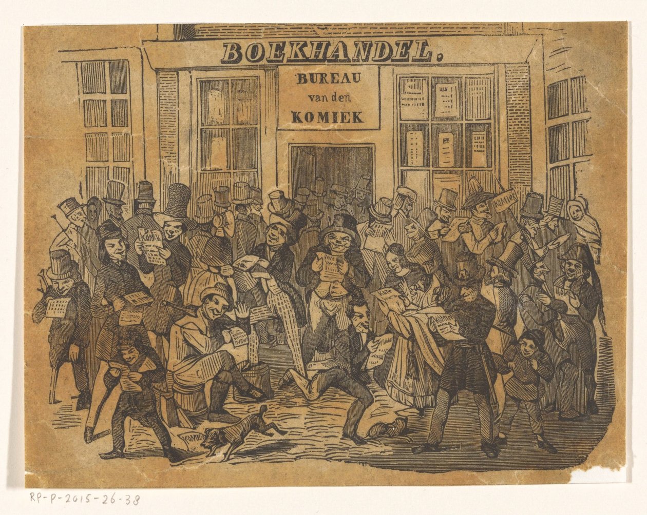 Tłum przed księgarnią po De Komiek autorstwa Jacobus Wilhelmus Adrianus Hilverdink (possibly)